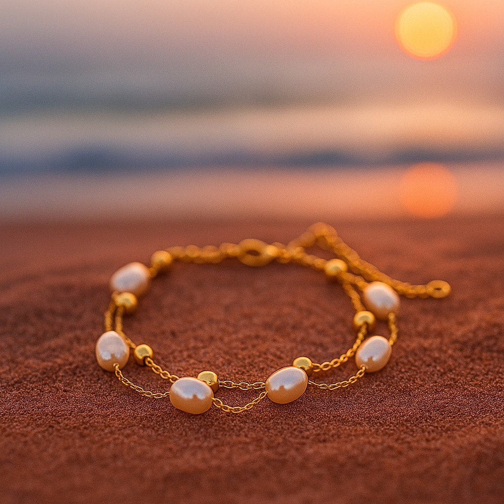 Sommer | Goldenes Armband mit Perlen