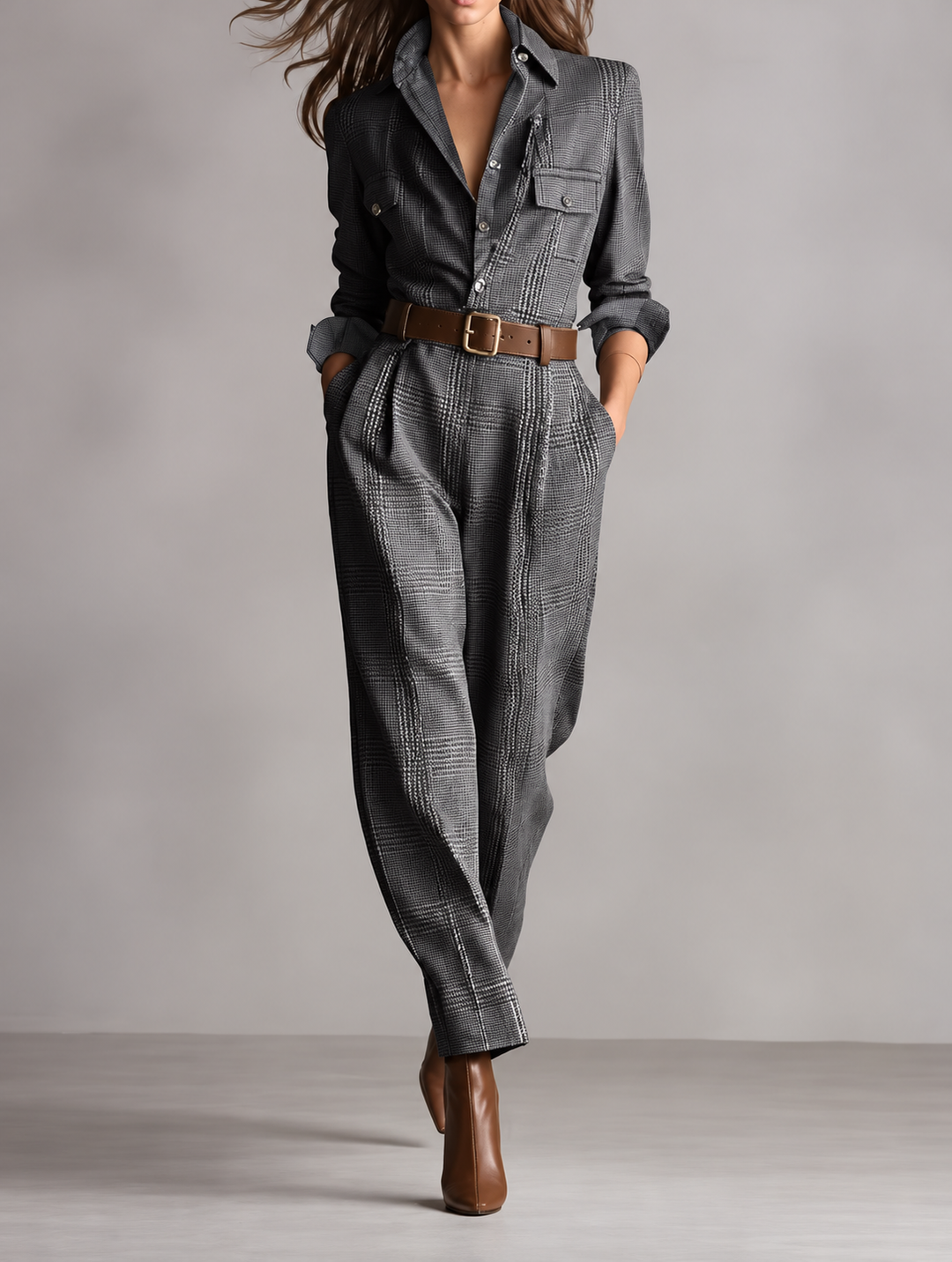 Helga | Brauner Overall mit Raffinierten Details