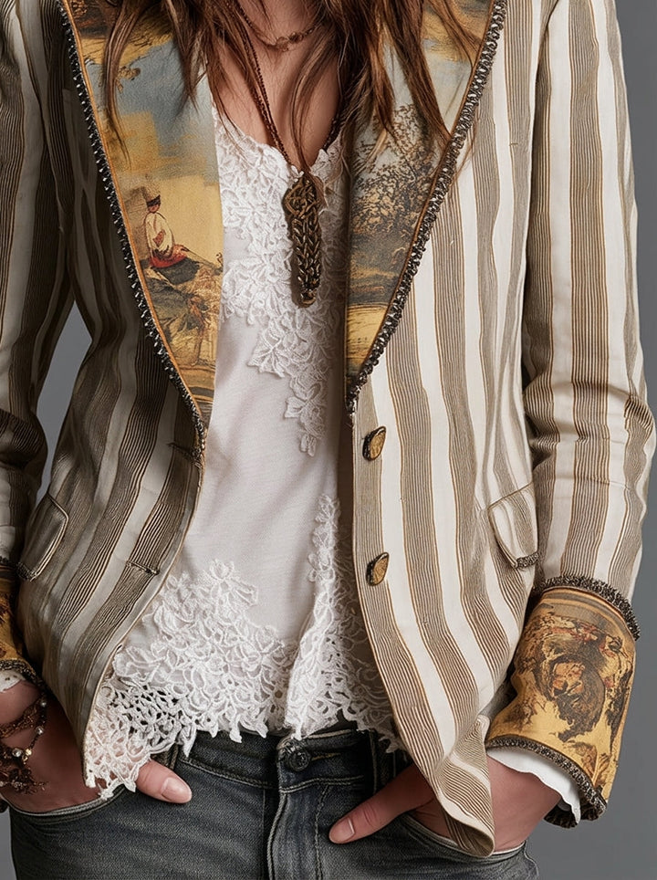 Sara - Gestreifter Bohemian-Blazer mit gemustertem Kragen