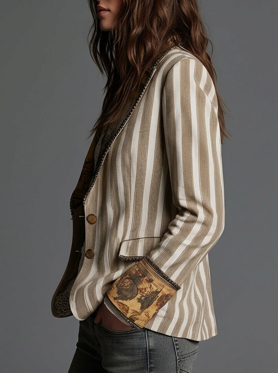 Sara - Gestreifter Bohemian-Blazer mit gemustertem Kragen