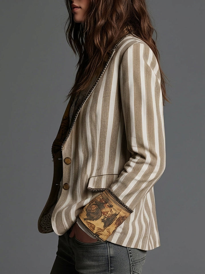 Sara - Gestreifter Bohemian-Blazer mit gemustertem Kragen