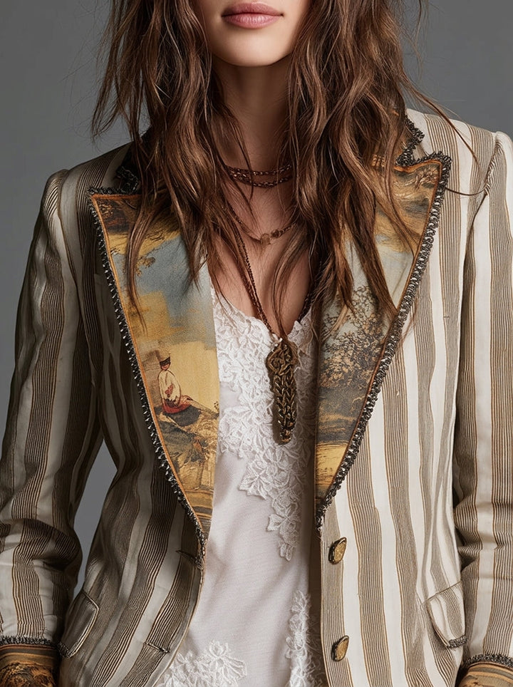 Sara - Gestreifter Bohemian-Blazer mit gemustertem Kragen