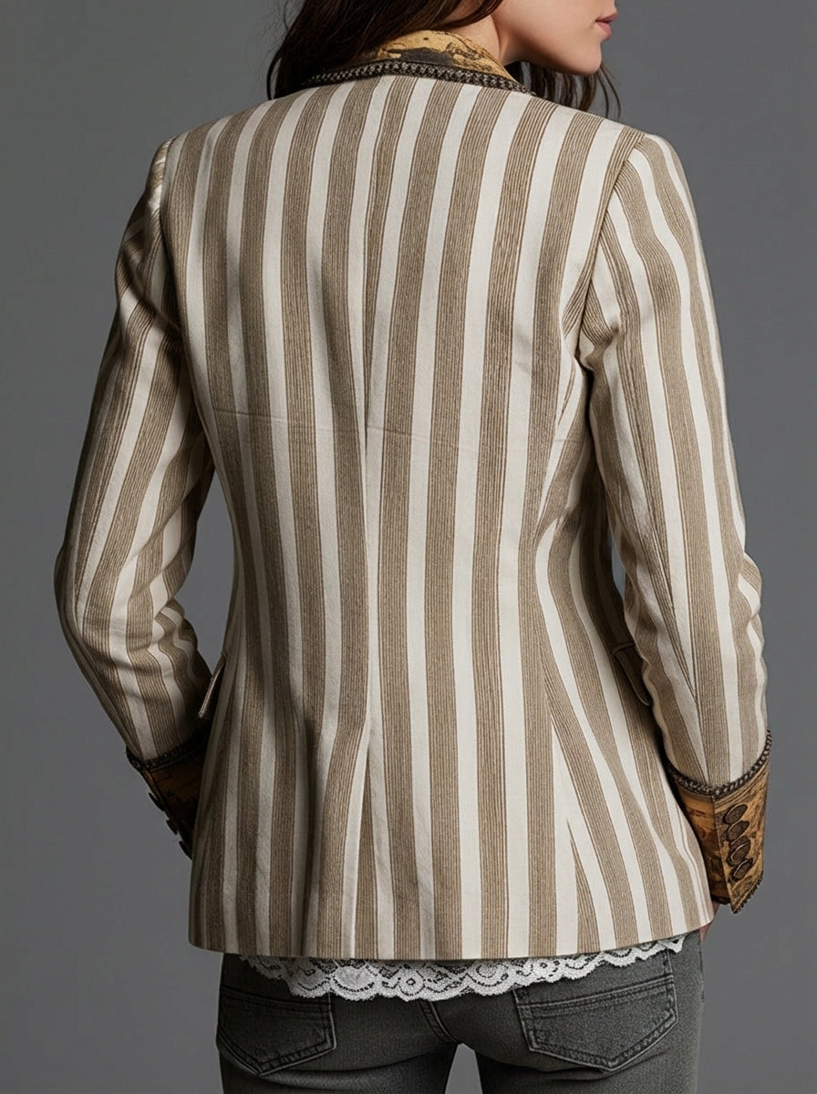 Sara - Gestreifter Bohemian-Blazer mit gemustertem Kragen