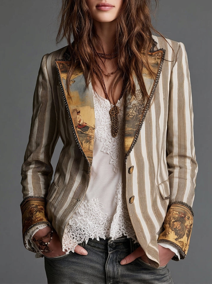 Sara - Gestreifter Bohemian-Blazer mit gemustertem Kragen