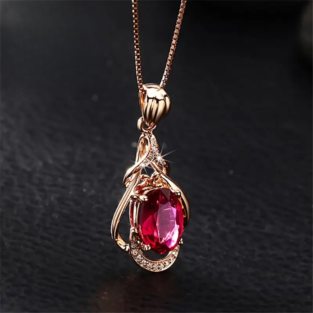 Elegantes Collier mit roten Kristallen und Gold