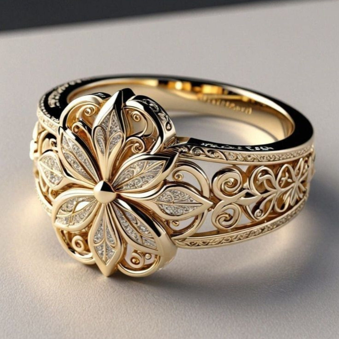 Goldring mit floralem Zirkon