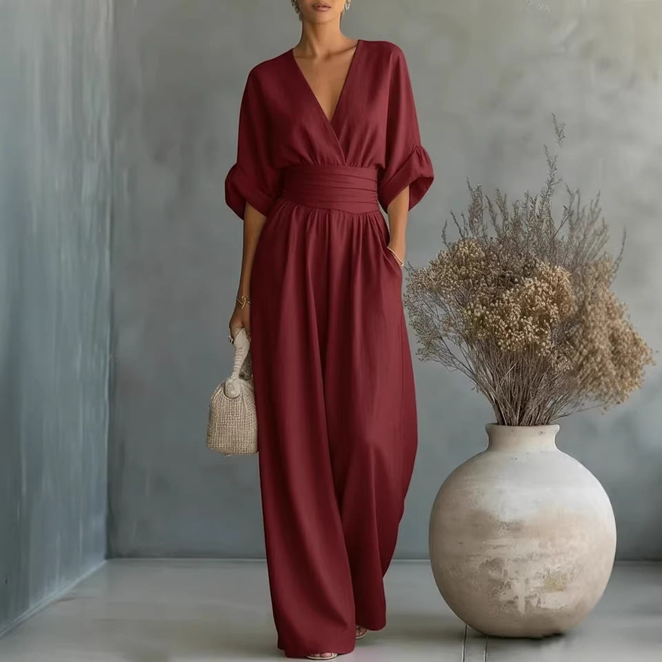 Elowen | Eleganter Drapierter Jumpsuit mit weitem Bein