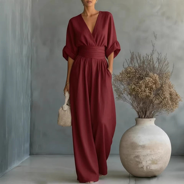 Elowen | Eleganter Drapierter Jumpsuit mit weitem Bein