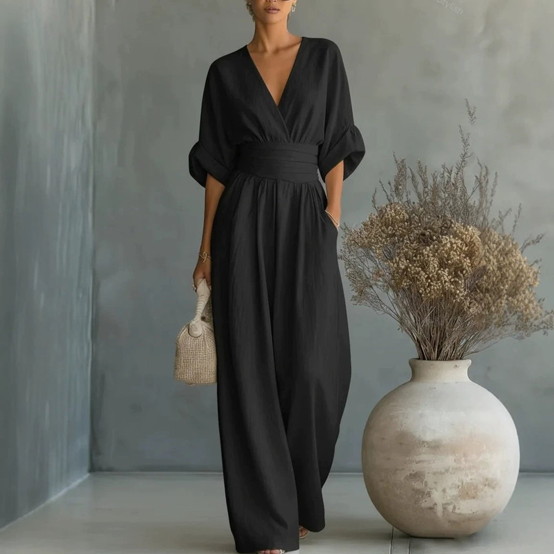Elowen | Eleganter Drapierter Jumpsuit mit weitem Bein