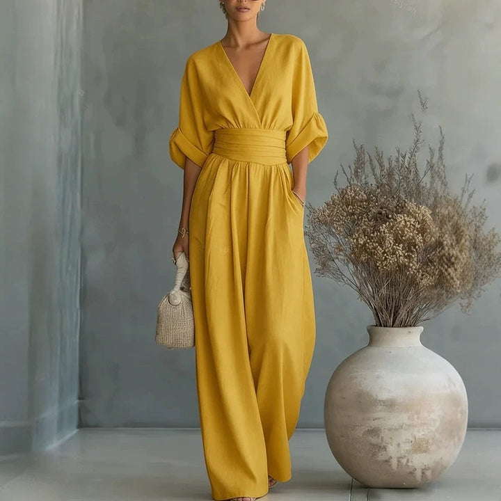 Elowen | Eleganter Drapierter Jumpsuit mit weitem Bein