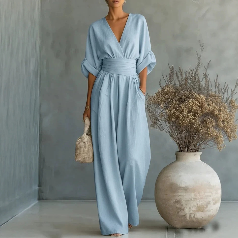 Elowen | Eleganter Drapierter Jumpsuit mit weitem Bein
