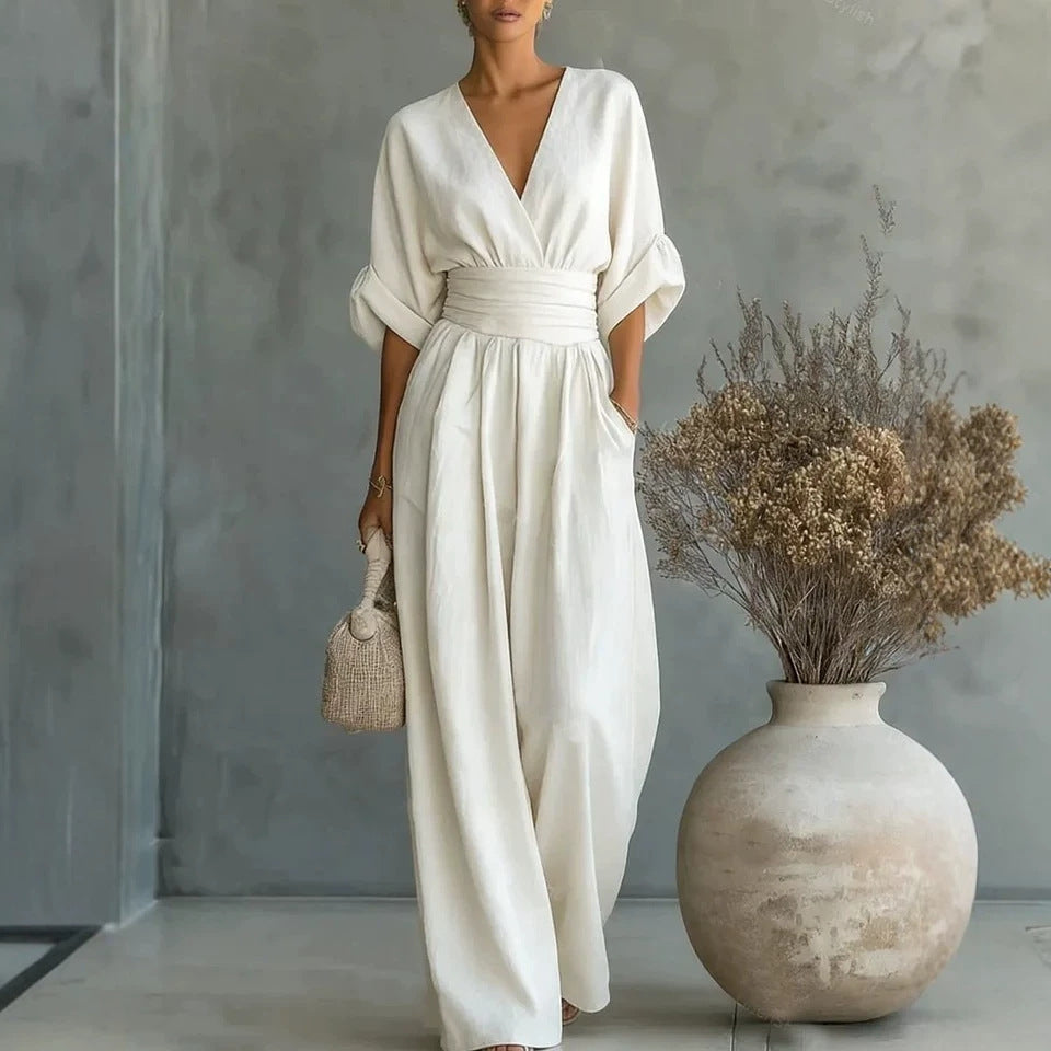 Elowen | Eleganter Drapierter Jumpsuit mit weitem Bein