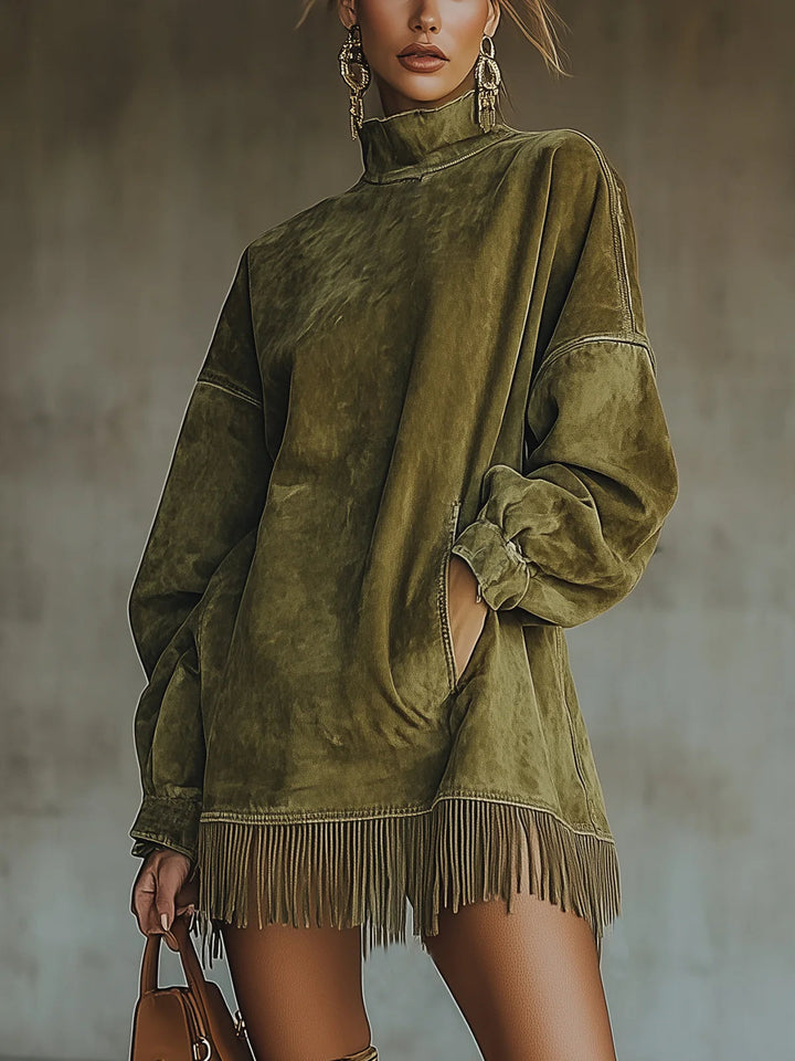 Gabrielle | Kleid mit hohem Kragen und Fransen