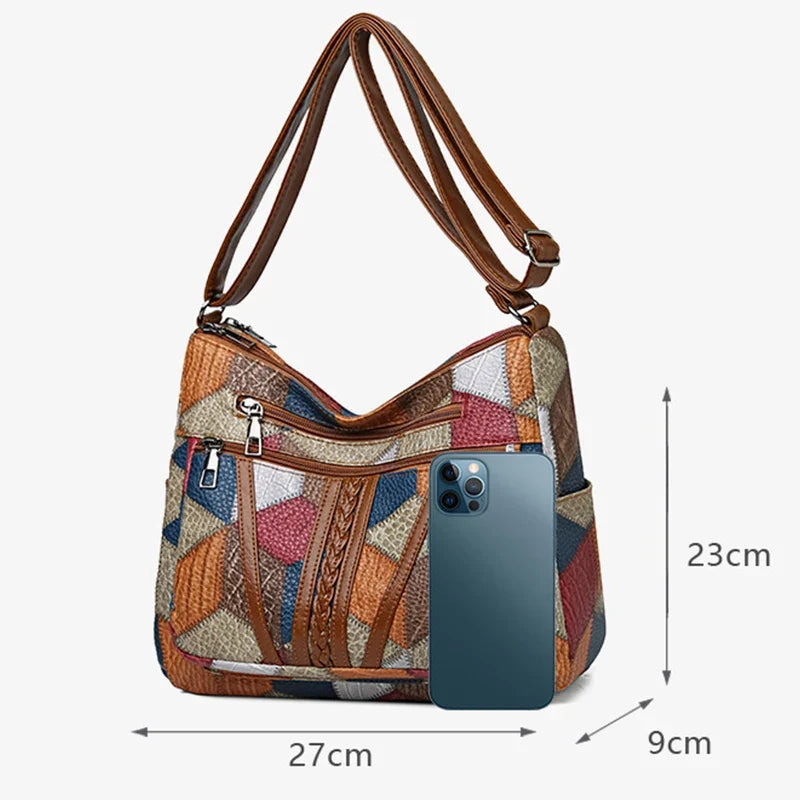 Patchwork-Umhängetasche aus Vintage-Kunstleder