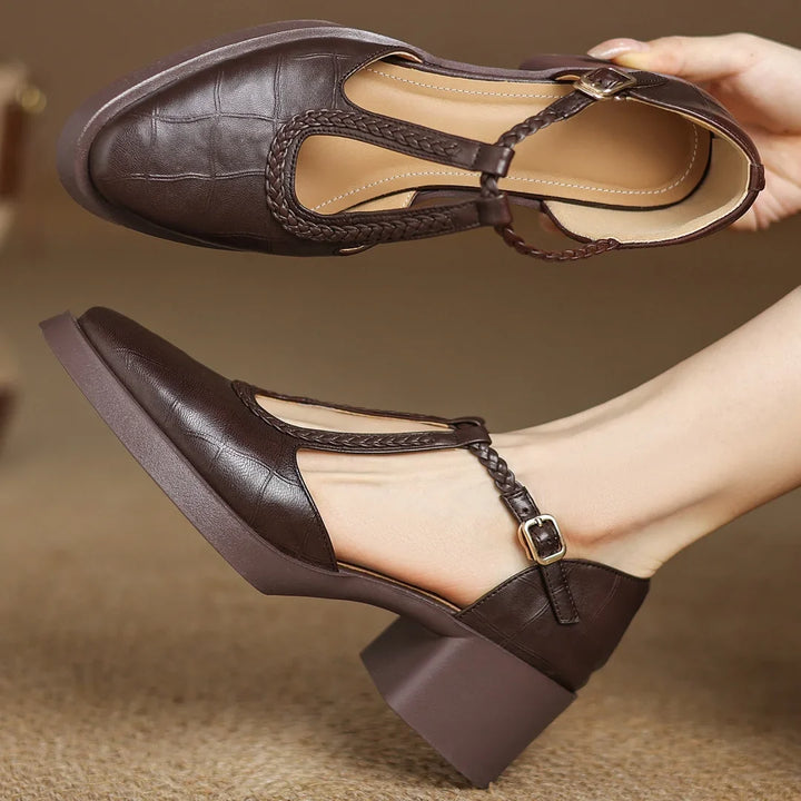 Maisy | Elegant T-Strap Mid-Heel Shoes
