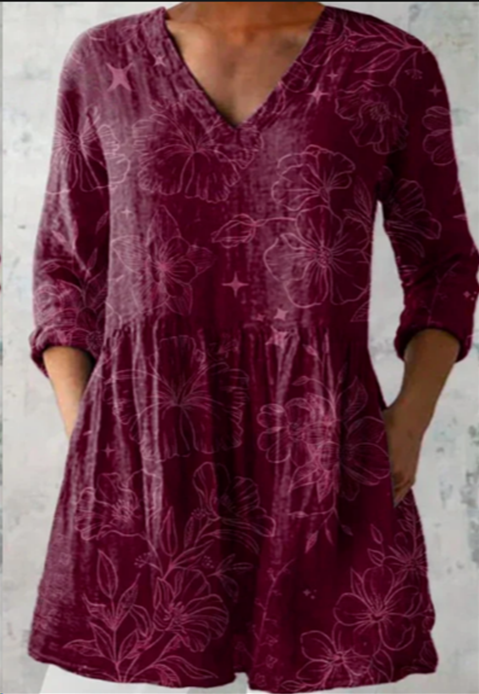 Florenz | Lange Bluse mit V-Ausschnitt