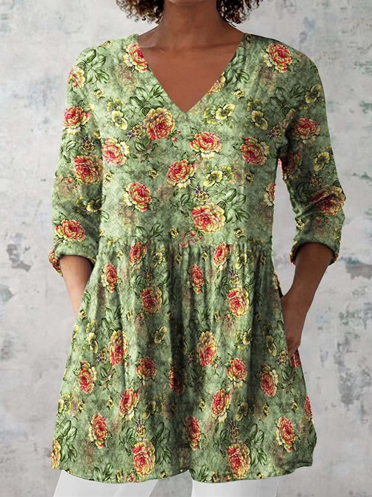 Sara | Lange Bluse mit V-Ausschnitt