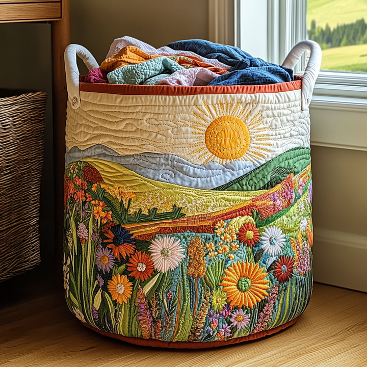 Filippa – Quiltierter Aufbewahrungskorb mit Blumenlandschaft