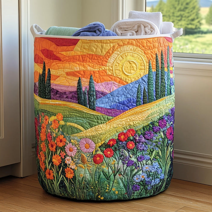 Monica – Quilt-Wäschekorb mit Wiesenszene