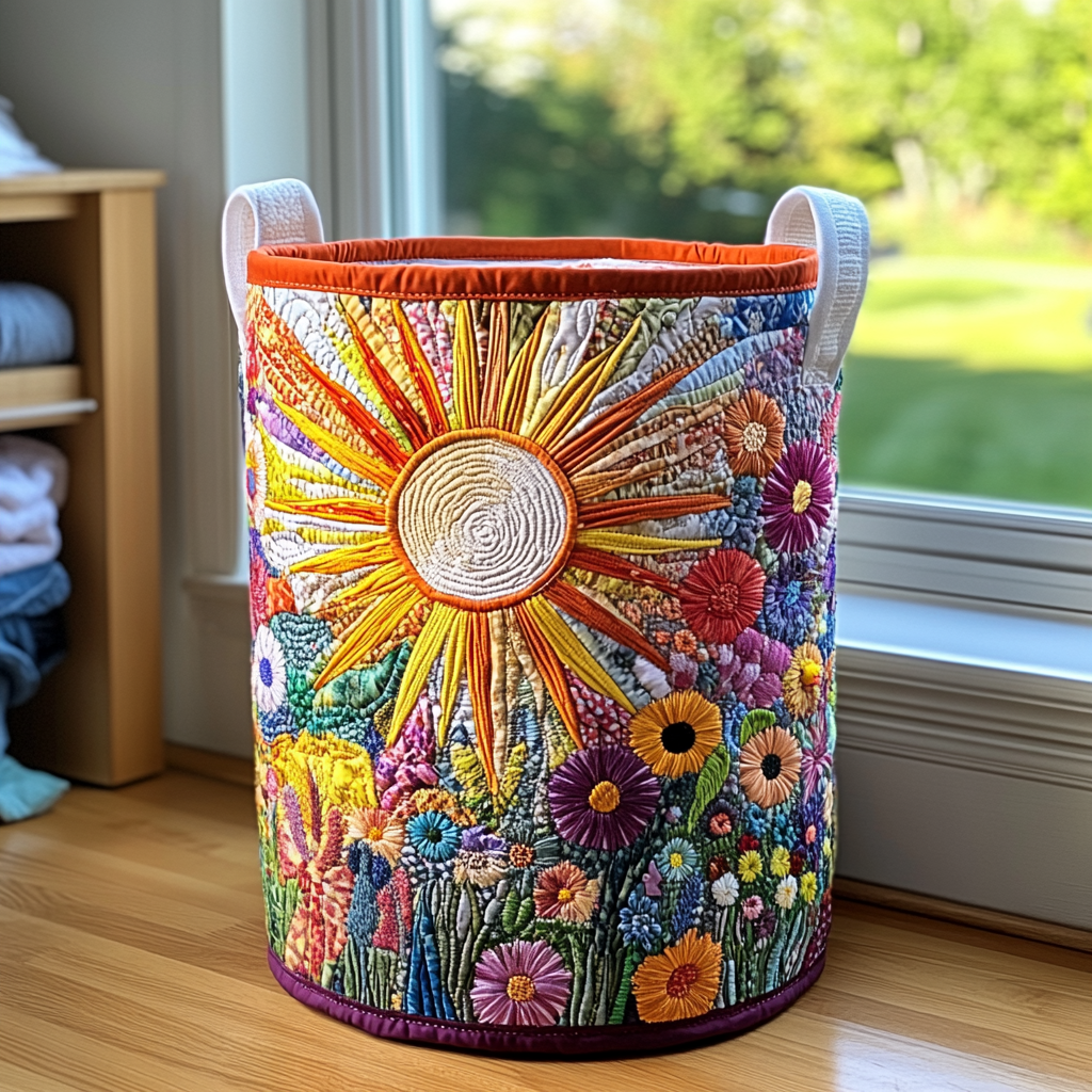 Mona – Ge quilteter Wäschekorb mit Blumenstickerei