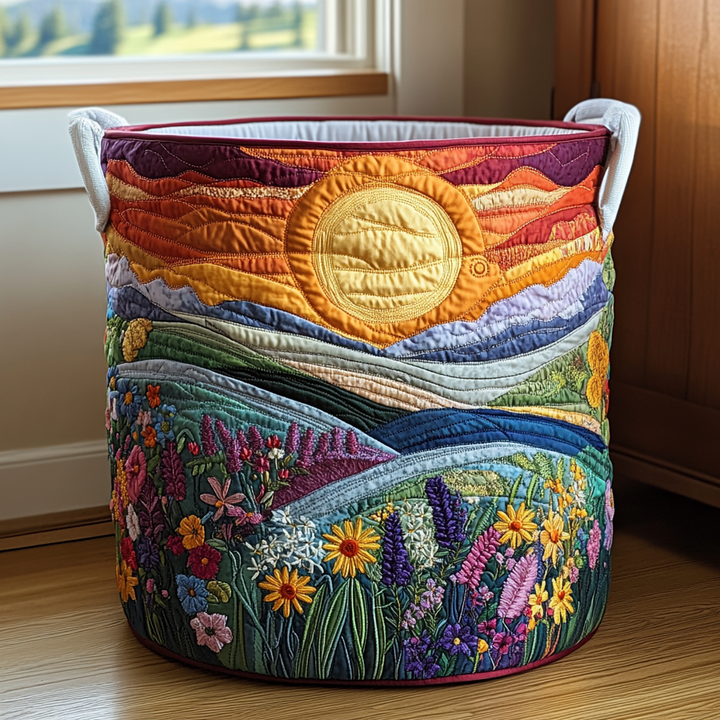 Monica – Quilt-Wäschekorb mit Wiesenszene