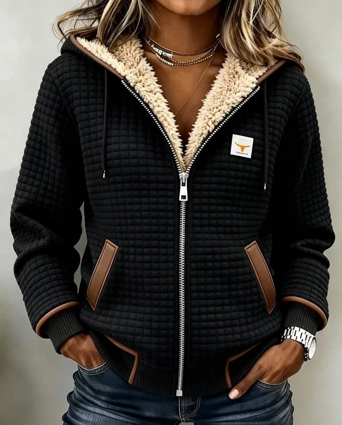 Renate | Kapuzenjacke mit Sherpa-Futter – Anthrazitgrau