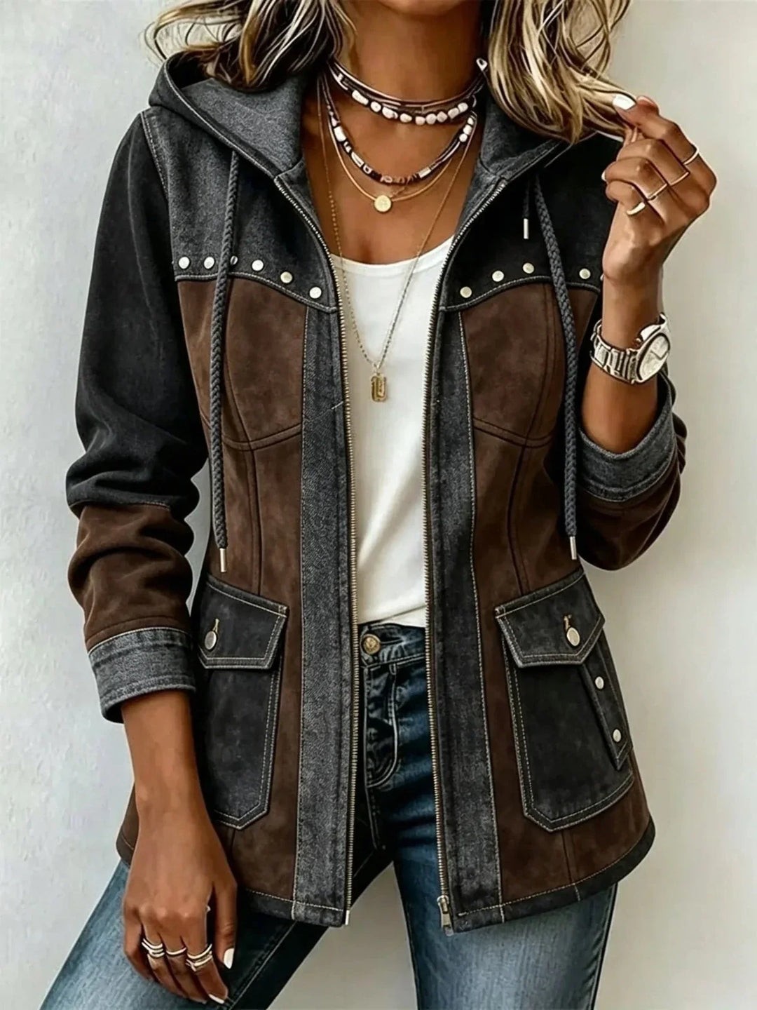 Chiara | Kapuzenjacke aus zwei Materialien Véronique