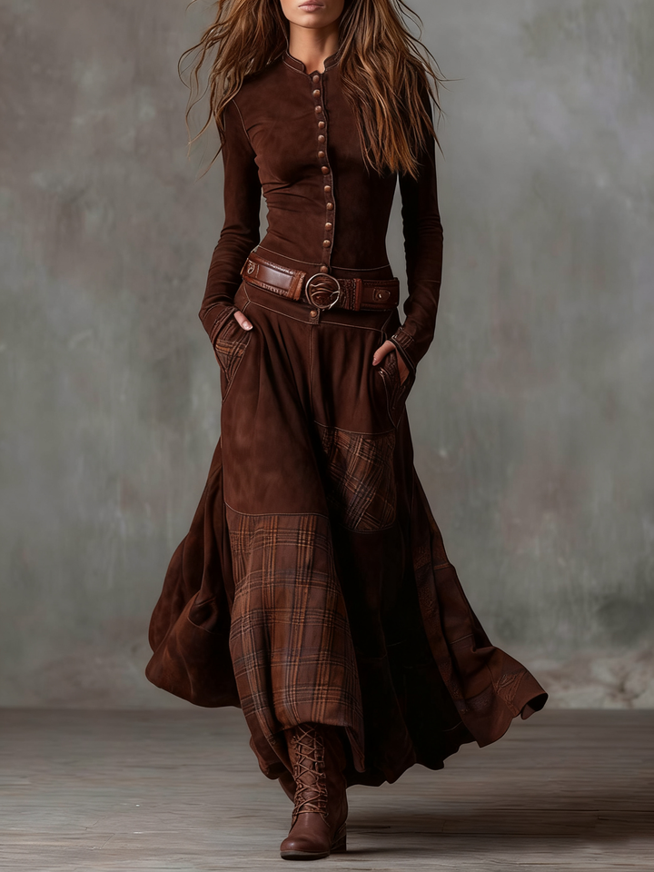 Élise | Maxikleid aus Wildleder mit Gürtel