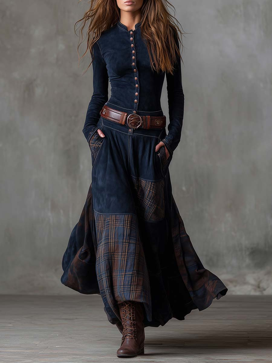 Livia – Maxikleid aus Wildleder mit Gürtel