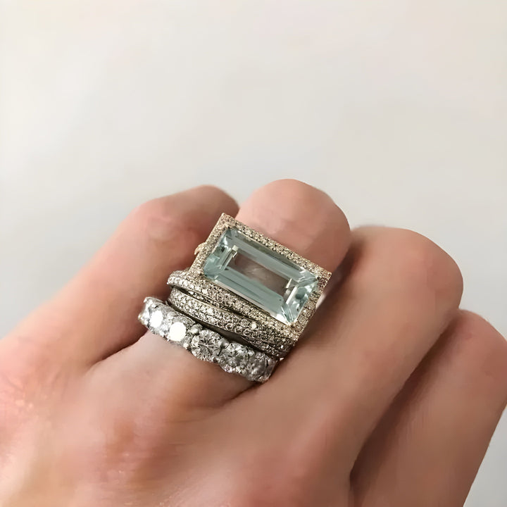 Lorenza™ - Set aus 3 Art Déco Ringen Aquamarin