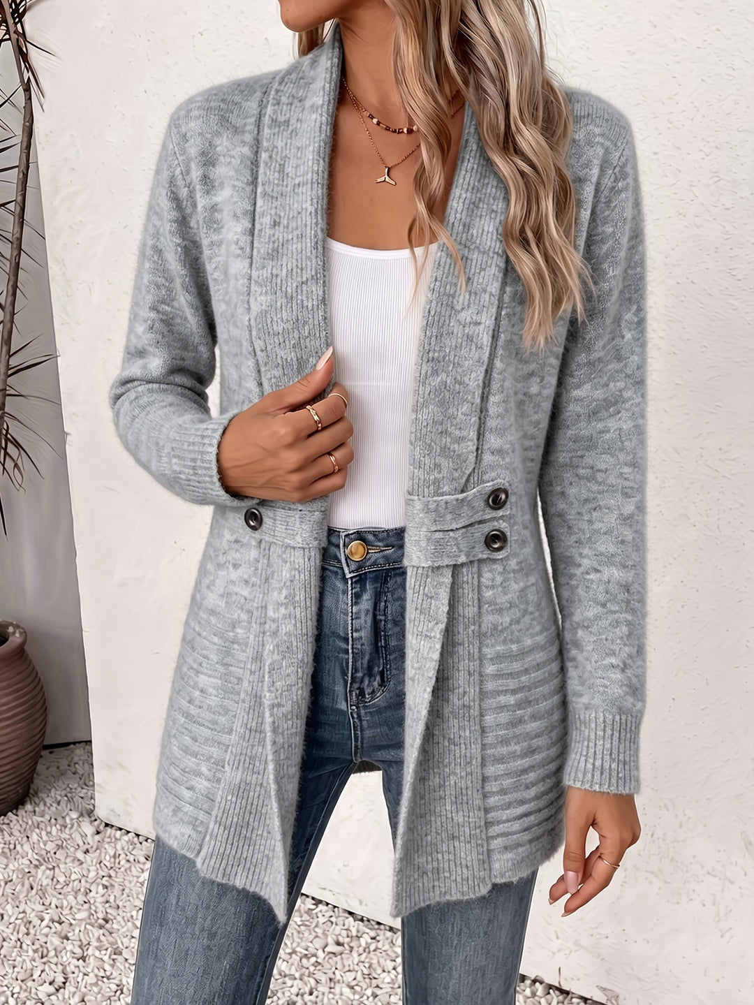 Ingrid| Eleganter Damen Cardigan - Offene Vorderseite & Eingearbeitete Taille