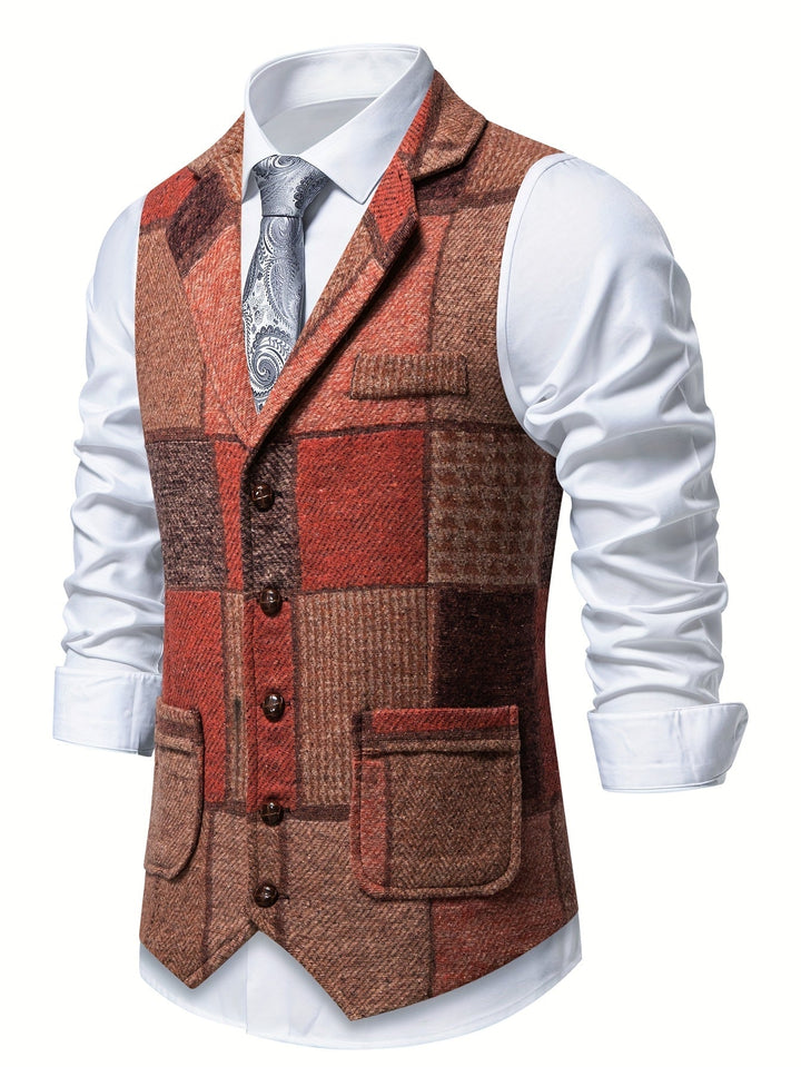 Leo | Patchwork Tweed-Weste mit Fischgrätmuster
