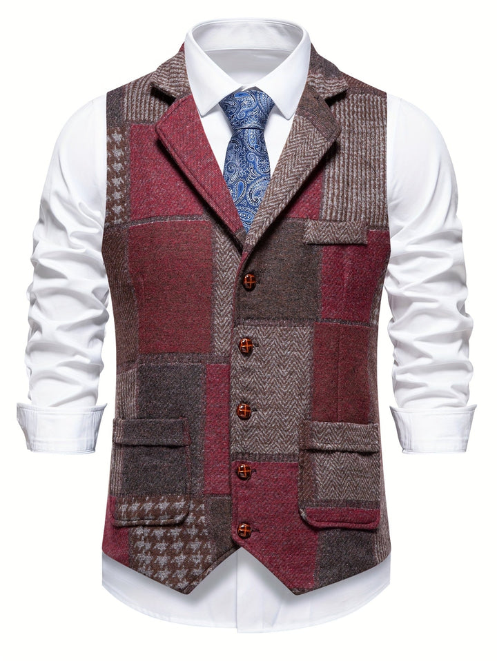 Leo | Patchwork Tweed-Weste mit Fischgrätmuster