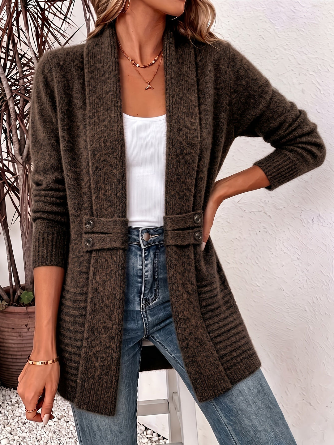 Ingrid| Eleganter Damen Cardigan - Offene Vorderseite & Eingearbeitete Taille