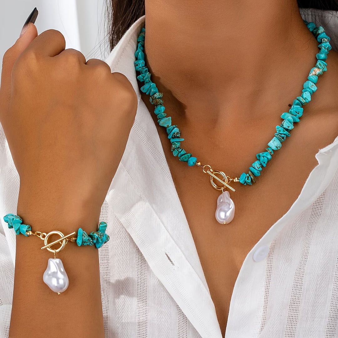 Set Collier und Armband Türkis und Perle