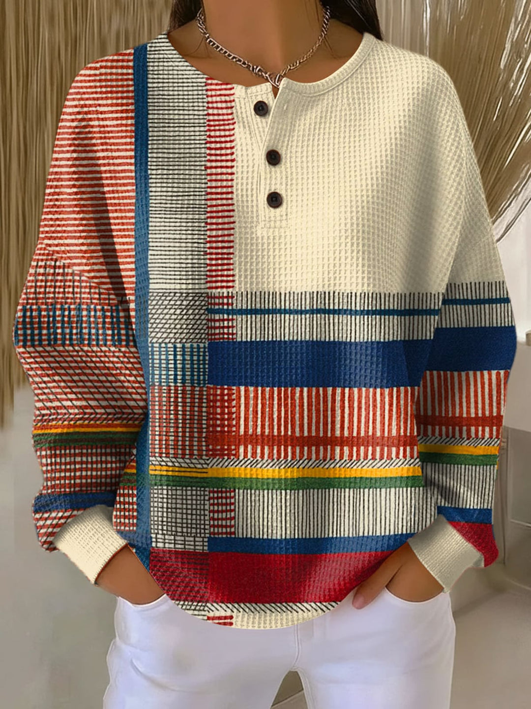Monika I Damen Relaxed Fit Waffelpullover