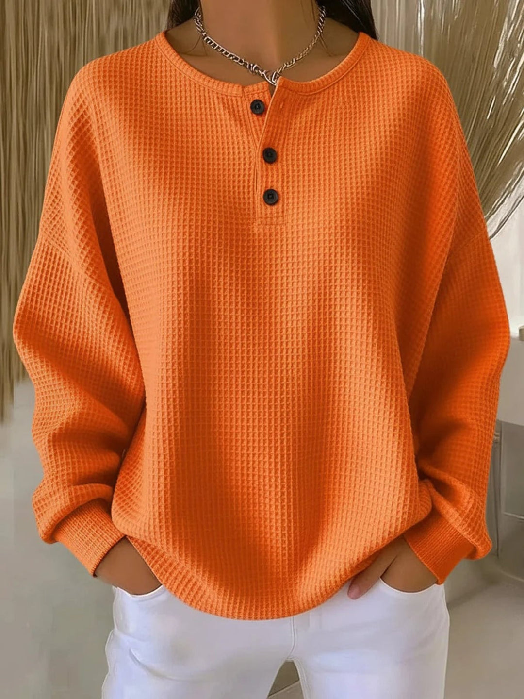 Monika I Damen Relaxed Fit Waffelpullover