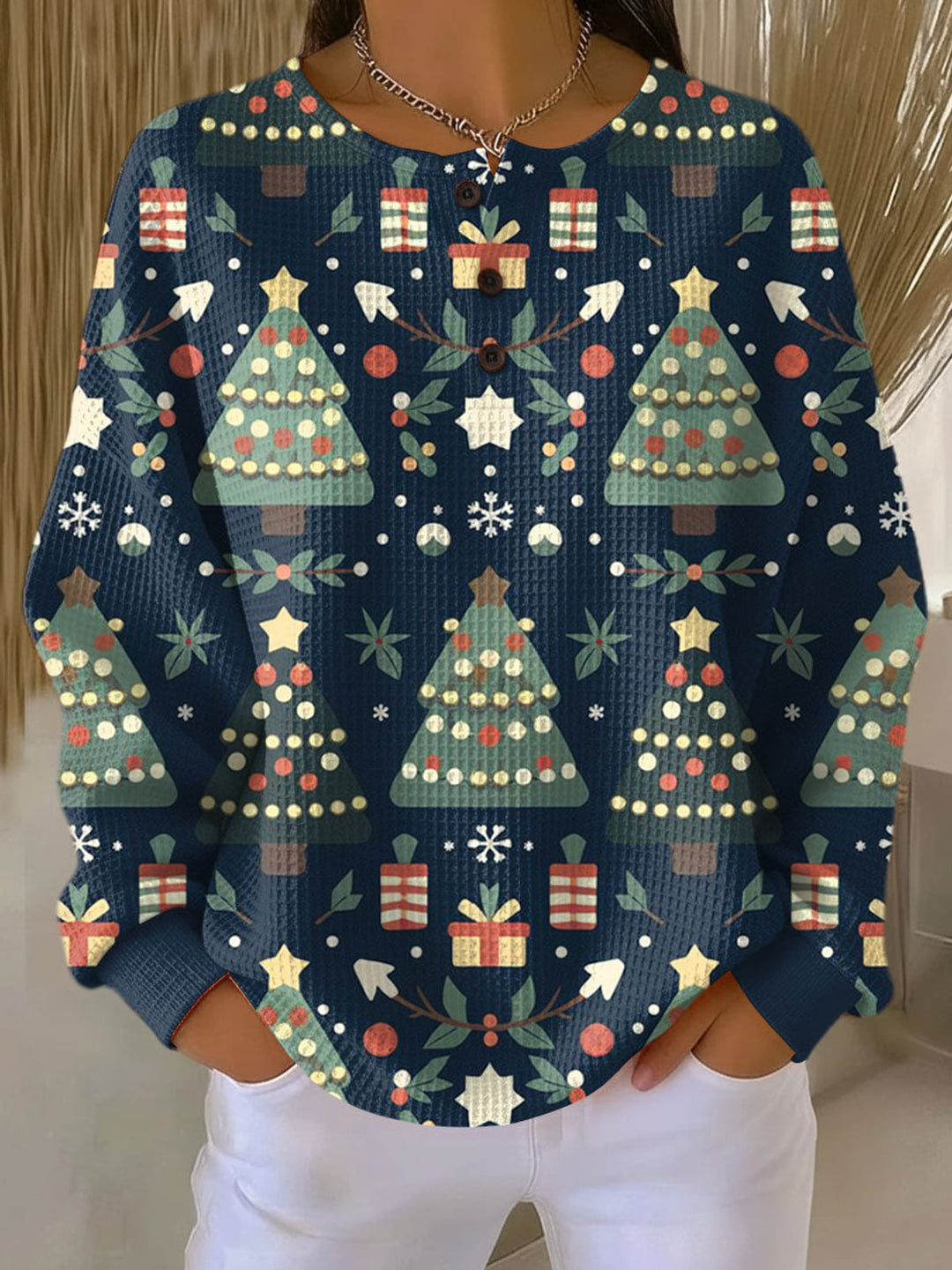 Monika I Damen Relaxed Fit Waffelpullover
