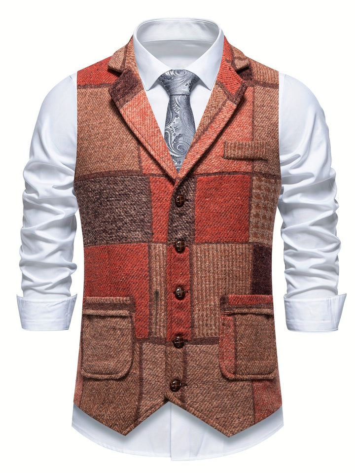 Leo | Patchwork Tweed-Weste mit Fischgrätmuster