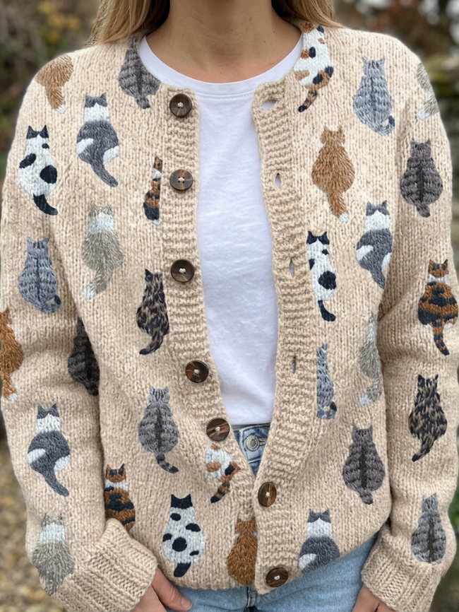 Charlotte™ | Gemütlicher Katzenprint-Cardigan