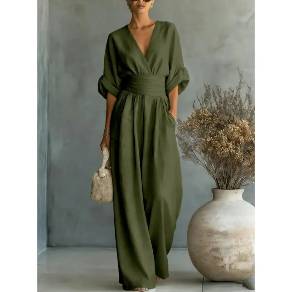 Elowen | Eleganter Drapierter Jumpsuit mit weitem Bein