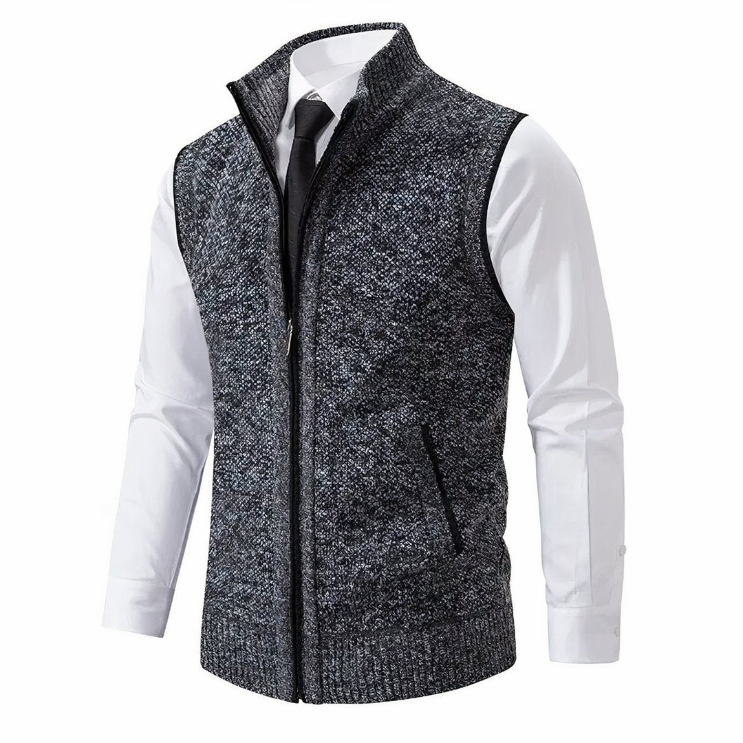 Russel  | Herren Ärmellose Strickjacke mit Reißverschluss und Stehkragen