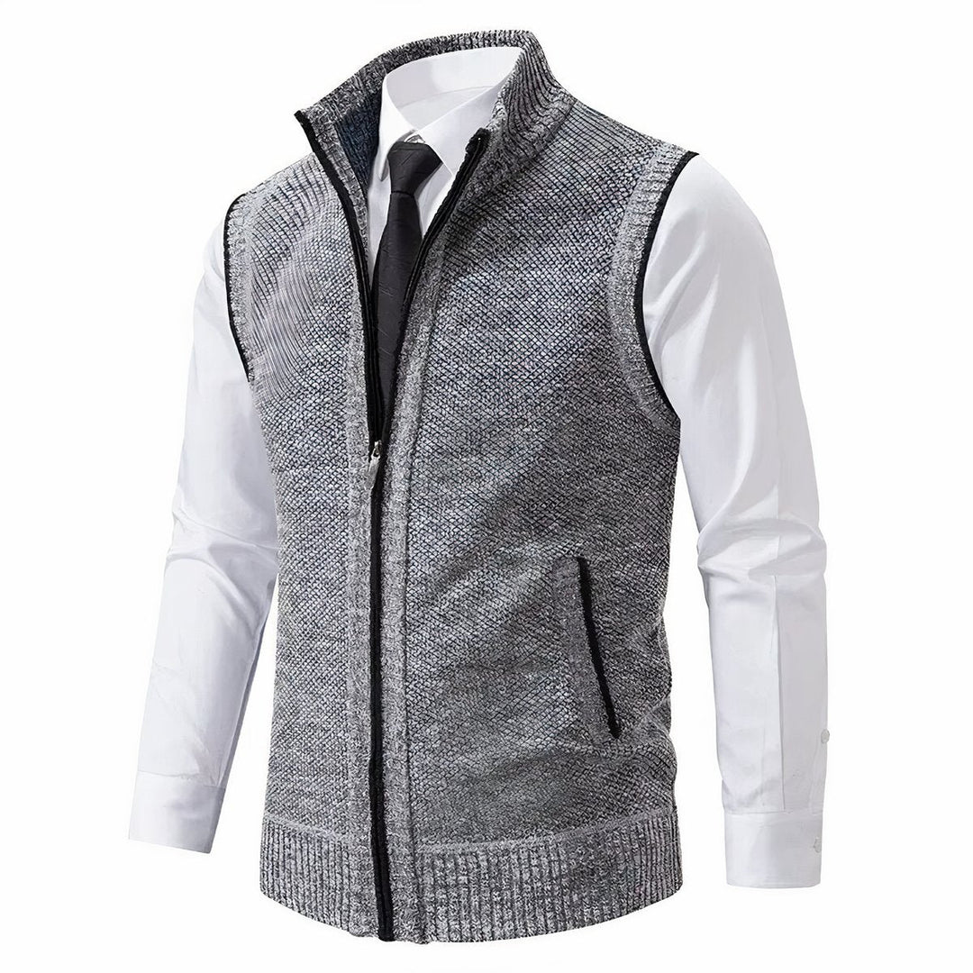 Russel  | Herren Ärmellose Strickjacke mit Reißverschluss und Stehkragen