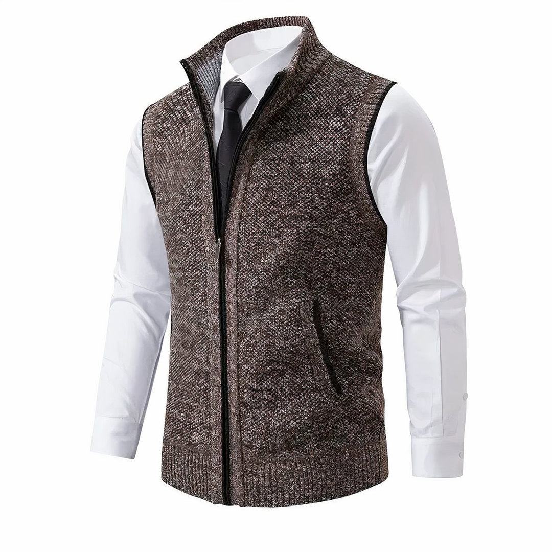 Russel  | Herren Ärmellose Strickjacke mit Reißverschluss und Stehkragen