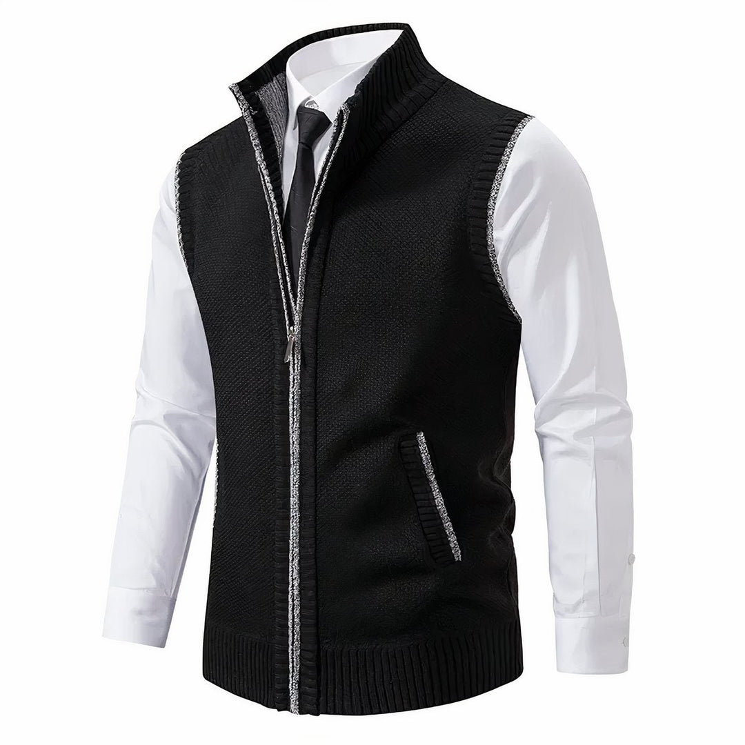 Russel  | Herren Ärmellose Strickjacke mit Reißverschluss und Stehkragen
