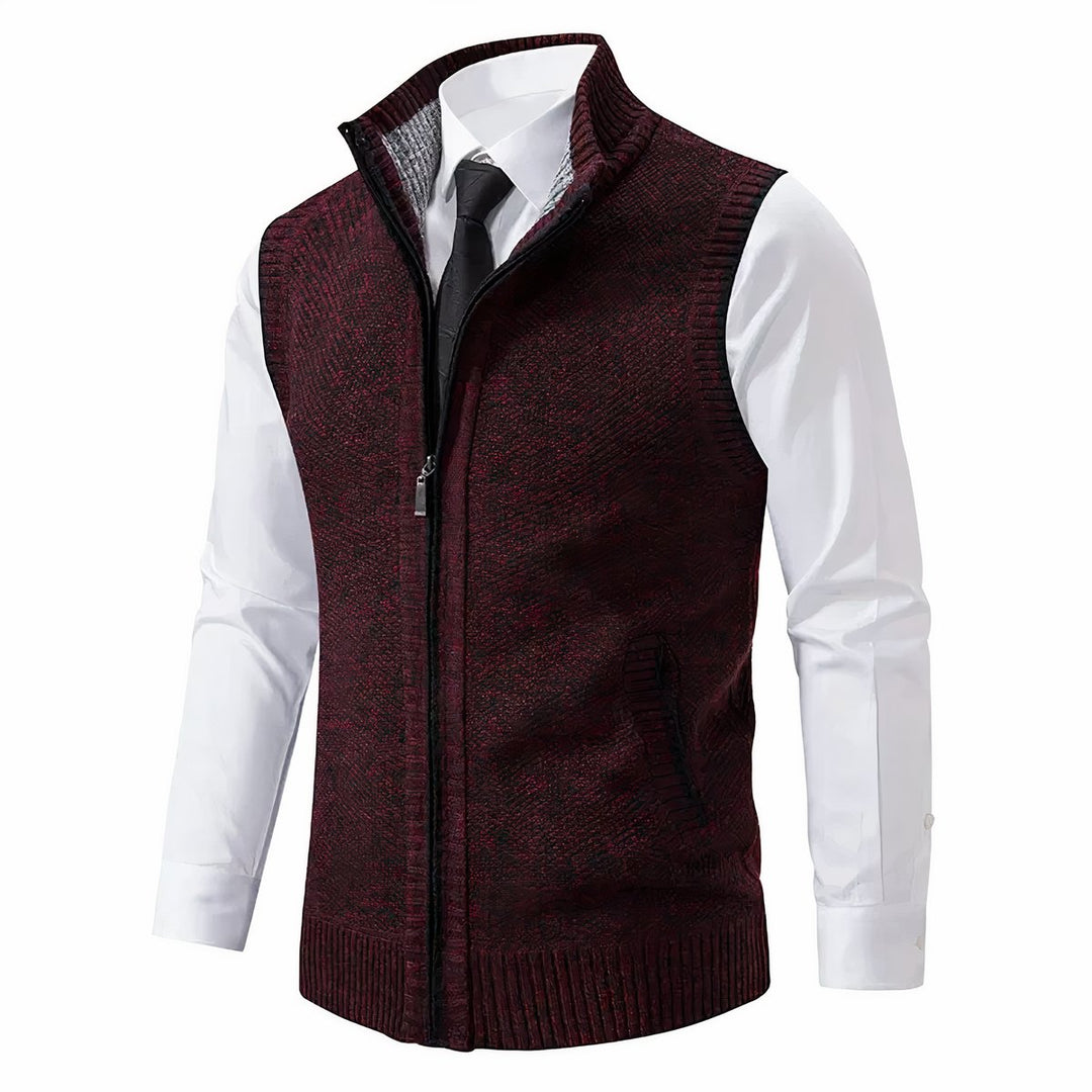 Russel  | Herren Ärmellose Strickjacke mit Reißverschluss und Stehkragen
