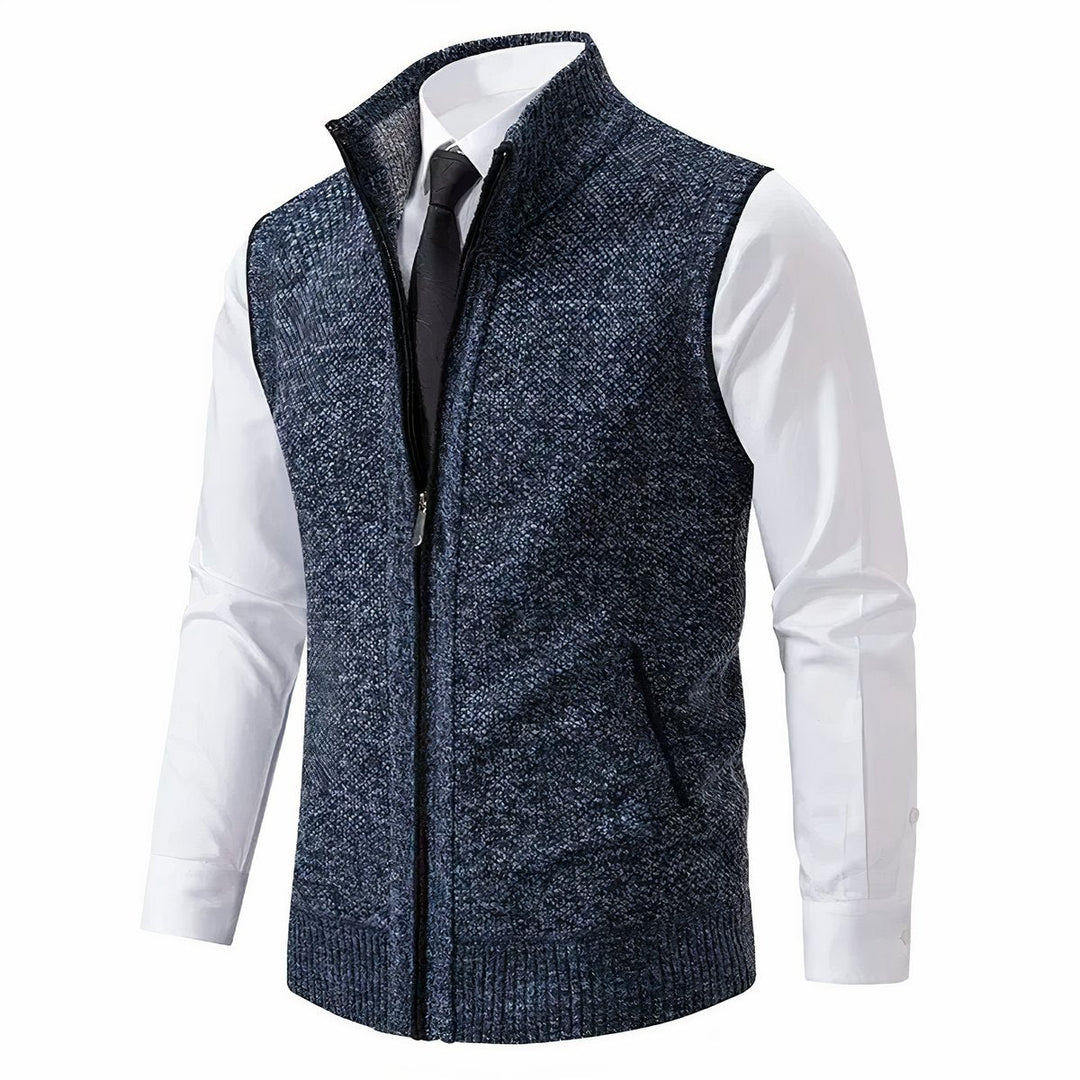 Russel  | Herren Ärmellose Strickjacke mit Reißverschluss und Stehkragen