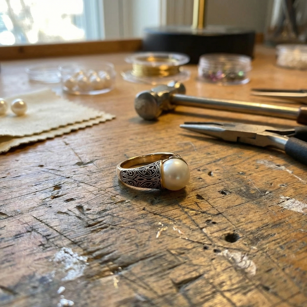 Vintage-Ring mit Goldperle