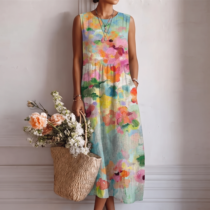 Carla™ | Elegantes, mehrfarbiges Midi-Kleid