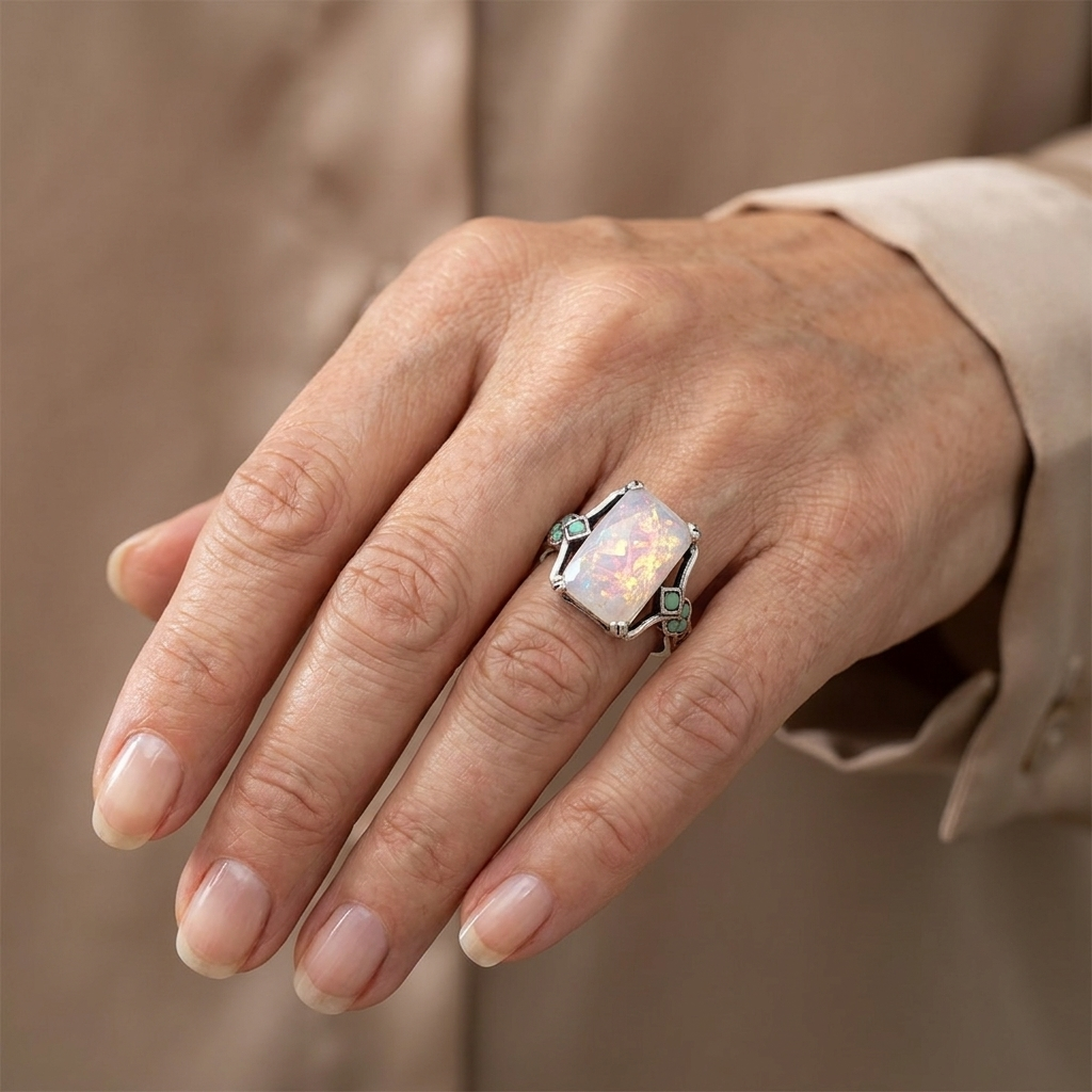 Silberring mit Vintage Weißopal